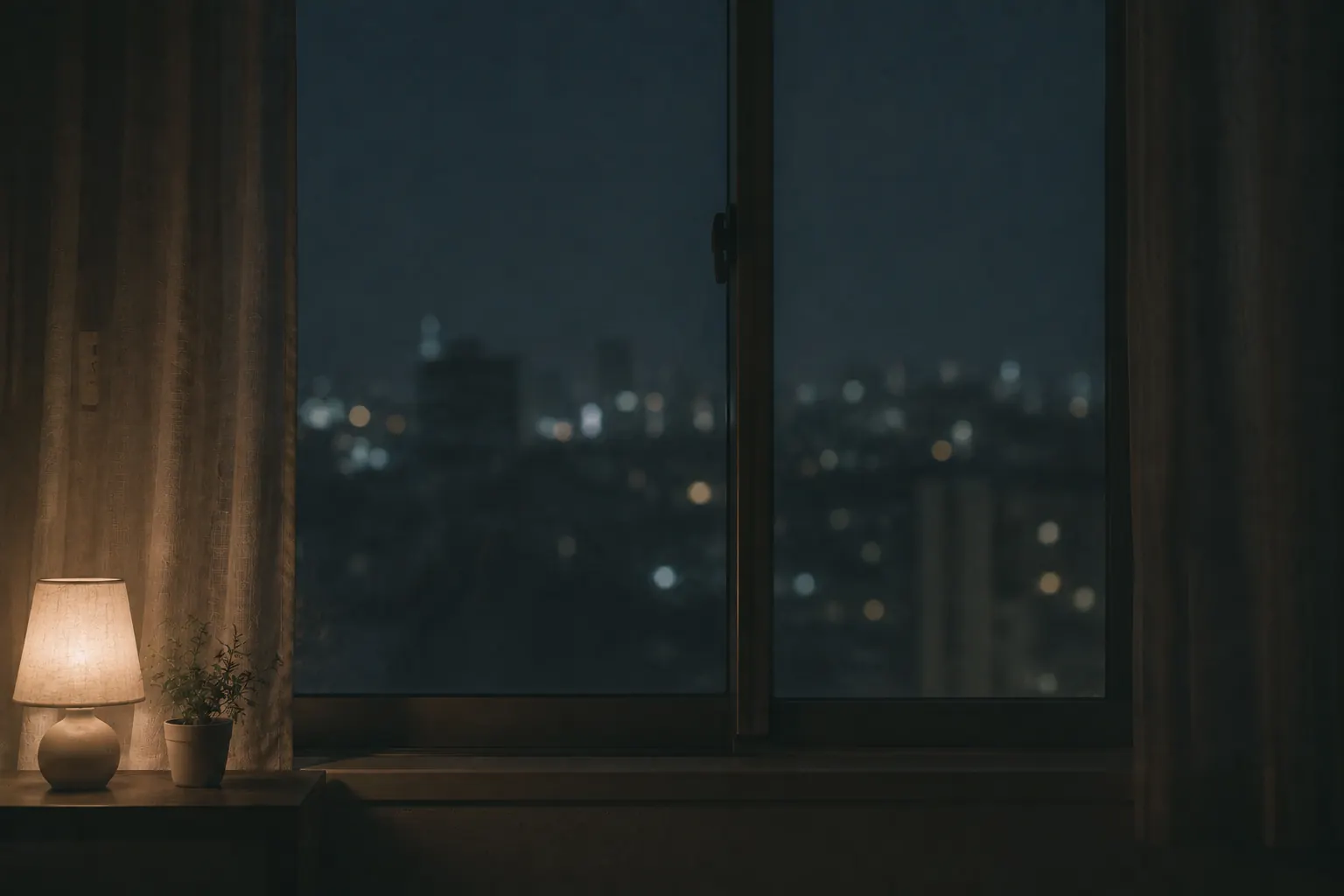 夜の窓辺のあかり